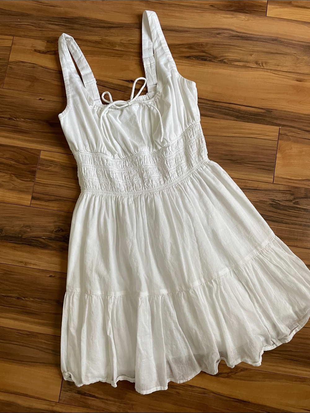 Abercrombie & Fitch White Smocked Tie-Front Mini Dress